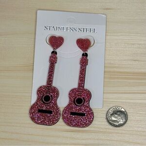 Pink Glitter Guitar Earrings – BUY 5+ & GET 40% OFF